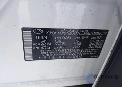 2022 Hyundai Santa Fe Sel from USA, damaged, VIN 5NMS3DAJ3NH381543
